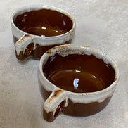 Western Stoneware Co. Mug Set of Two | WS Maple Leaf Mark | Brown Drip Glaze | Loop Handle | Monmouth Illinois | circa 1960s–1970s | Stoneware | Kitchen Decor