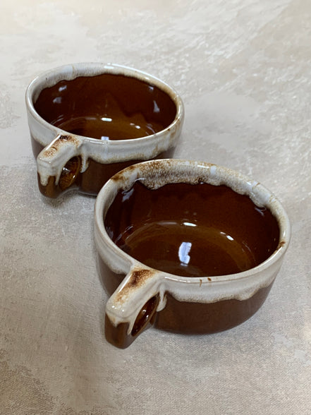 Western Stoneware Co. Mug Set of Two | WS Maple Leaf Mark | Brown Drip Glaze | Loop Handle | Monmouth Illinois | circa 1960s–1970s | Stoneware | Kitchen Decor