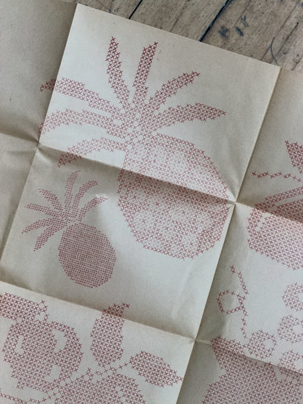 Vintage Aunt Martha's Hot Iron Transfer #9360 "Fruit Motifs in Cross Stitch," Uncut Tea Towel Embroidery Pattern