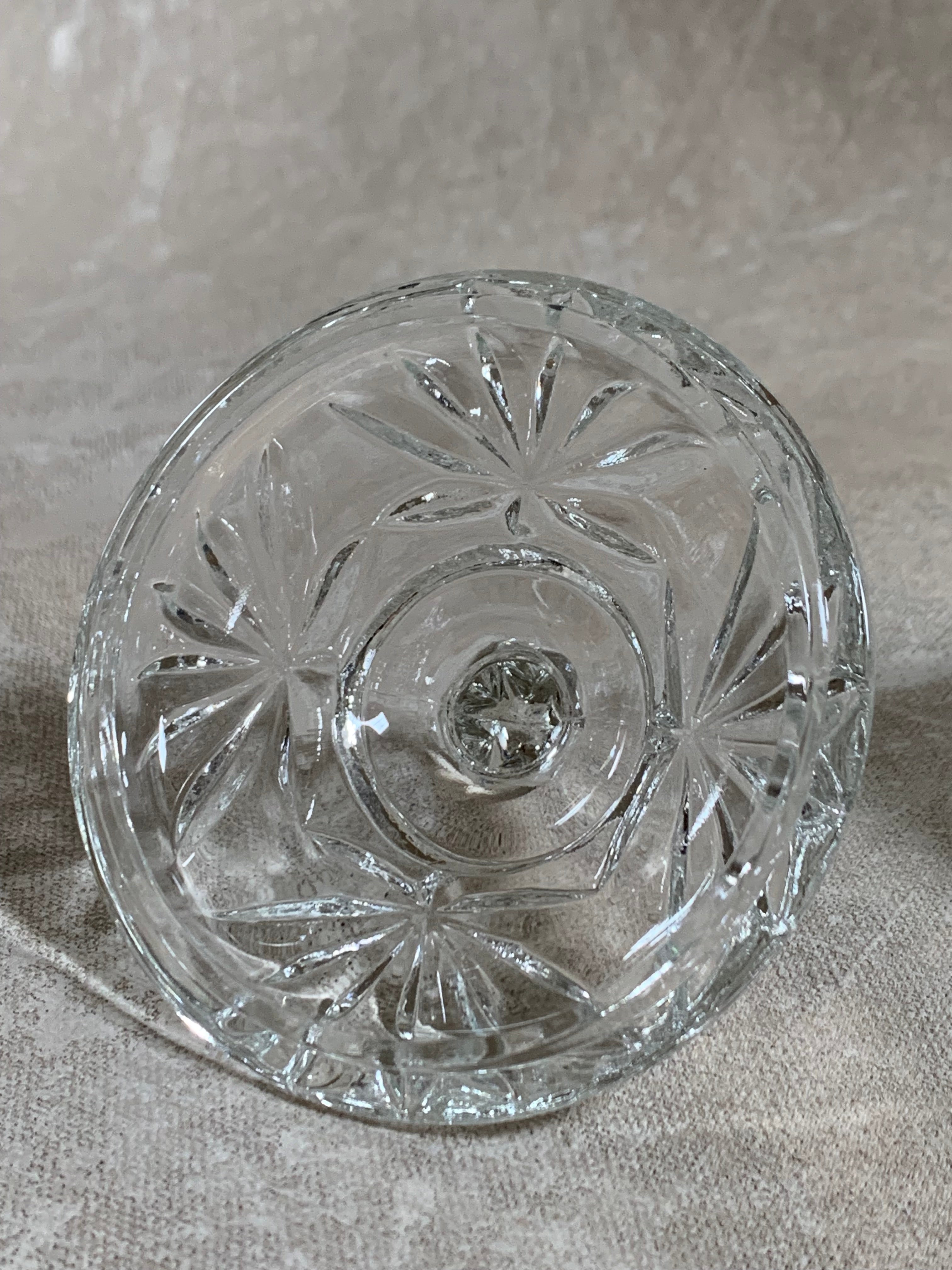 Cut Glass Lidded Candy Jar, Starburst Pattern, Mid-Century