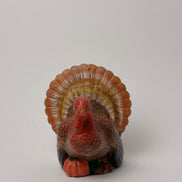 Vintage Thanksgiving Turkey Candle with Pumpkin, Hand-Painted Wax