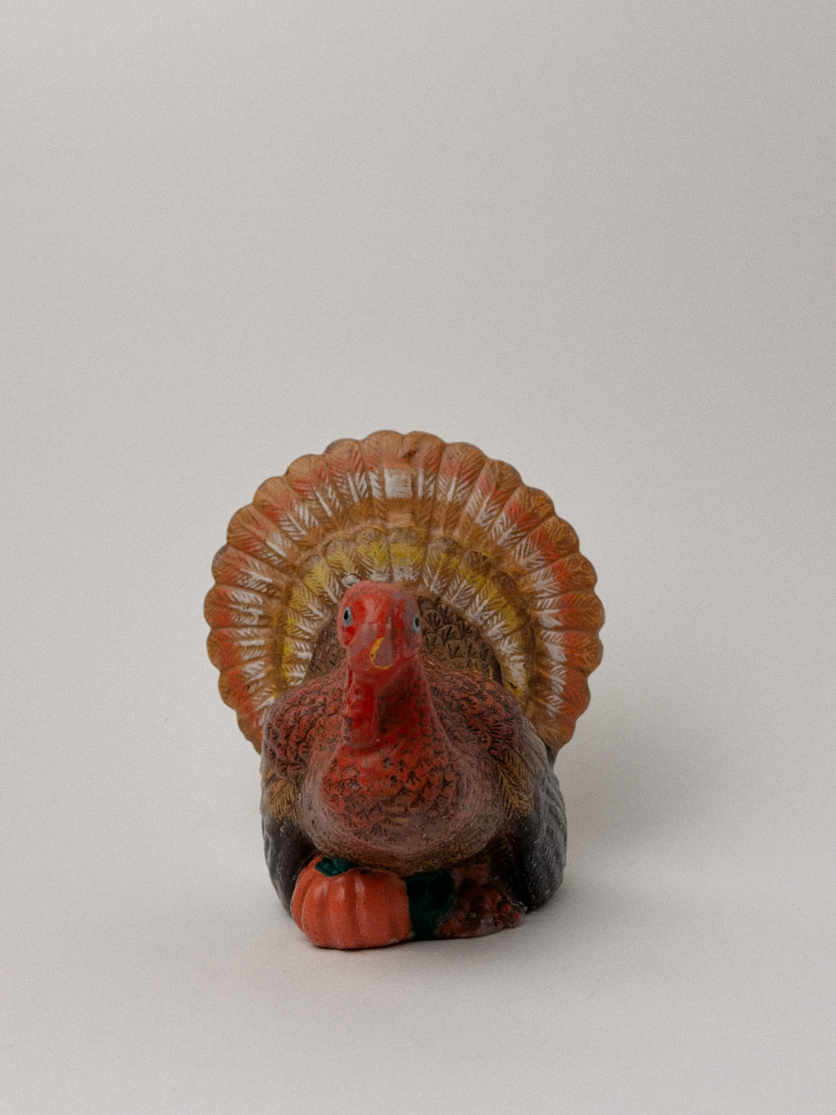 Vintage Thanksgiving Turkey Candle with Pumpkin, Hand-Painted Wax