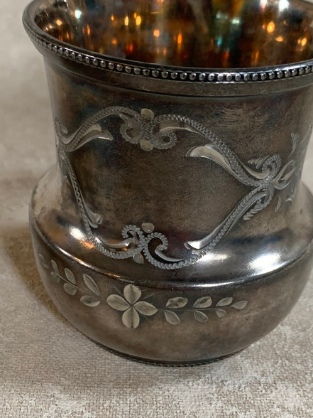 Monarch Silver Co. Triple Plate Victorian Christening Cup, Engraved Floral, Pattern 95