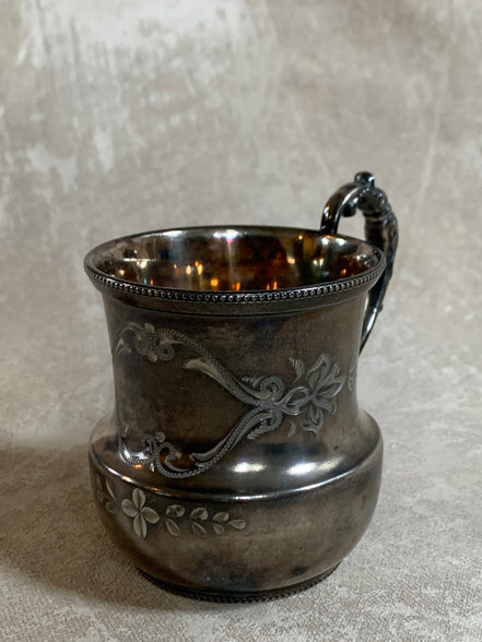 Monarch Silver Co. Triple Plate Victorian Christening Cup, Engraved Floral, Pattern 95