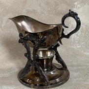 F.B. Rogers Silver Co. Gravy Boat on Rococo Warming Stand, Complete