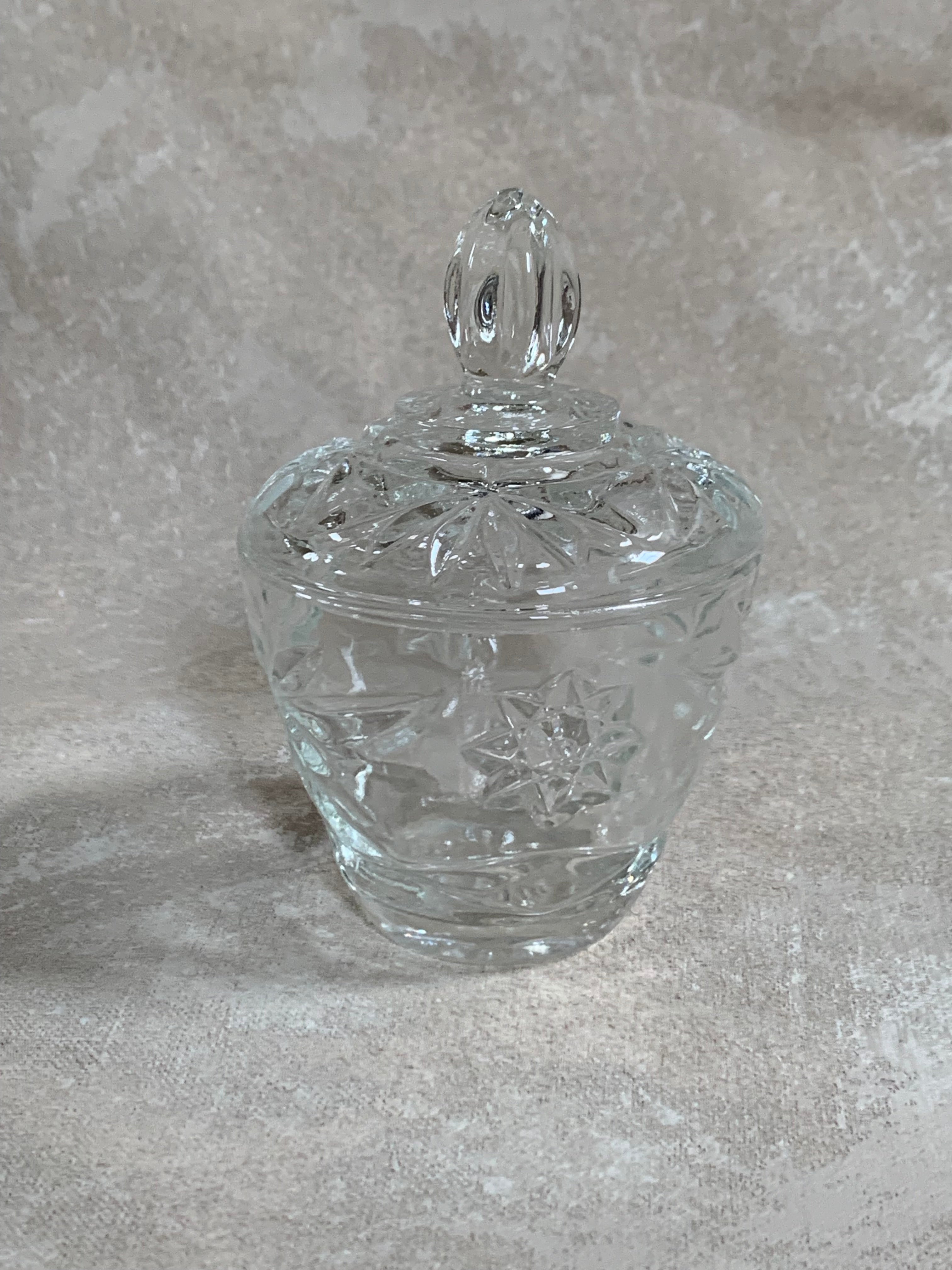 Cut Glass Lidded Candy Jar, Starburst Pattern, Mid-Century