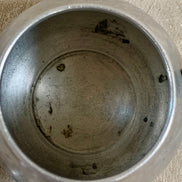 Overhead view of Swan Brand Carlton 2-cup teapot lid and body — etched floral aluminum, Made in England