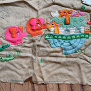 Vintage Avon Creative Needlecraft Crewel Embroidery Kits, Noah's Ark & Piglets and Posies, Started, Set of 2 with Hoops & Yarn