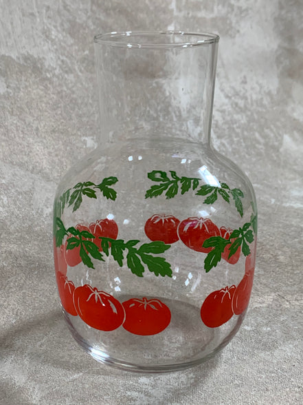 Mid-Century Clear Glass Tomato Carafe | Silk-Screened Decoration | c. 1950s–1960s