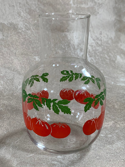 Mid-Century Clear Glass Tomato Carafe | Silk-Screened Decoration | c. 1950s–1960s