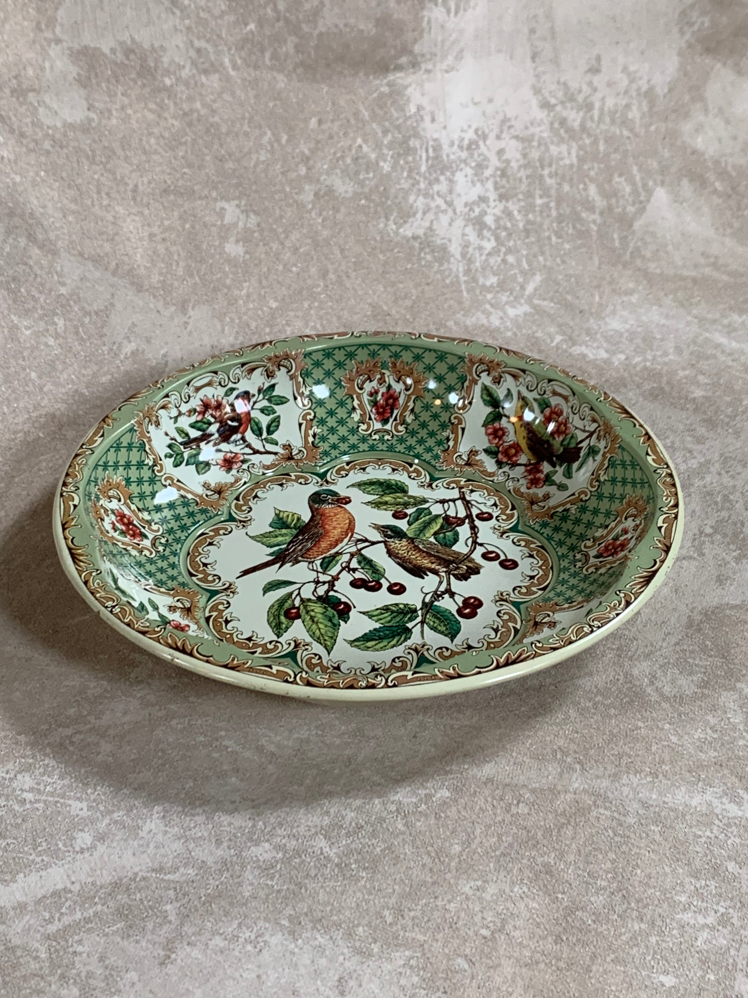 Daher Decorated Ware Bird and Cherry Tin Serving Tray, 1971