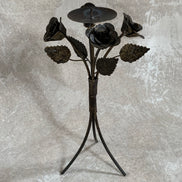 Hand-Fabricated Iron Rose Candleholder | Pillar Candle Spike | Tripod Bouquet Base | Wire-Wrapped Stem | Dark Patina | Folk Metalwork | Romantic Gothic Decor