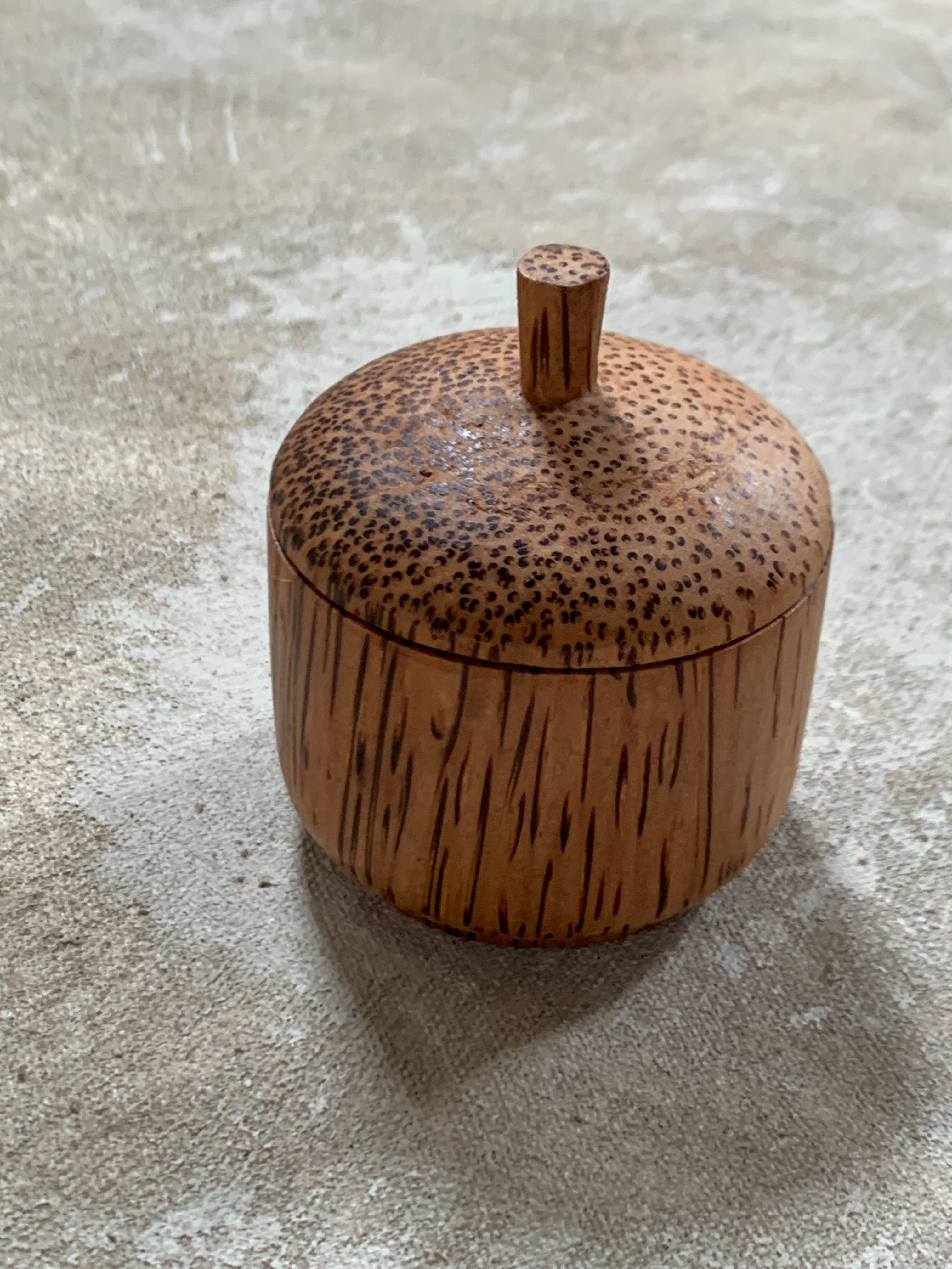 Coconut Palm Wood Turned Lidded Trinket Box | Natural Vascular Grain | Domed Lid | Folk Craft | Southeast Asia | Mid-Century | Vanity Jewelry Box