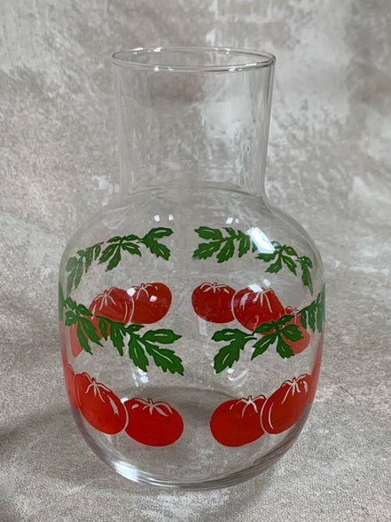 Mid-Century Clear Glass Tomato Carafe | Silk-Screened Decoration | c. 1950s–1960s