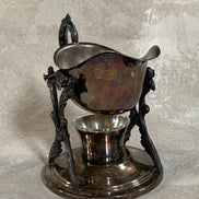 F.B. Rogers Silver Co. Gravy Boat on Rococo Warming Stand, Complete