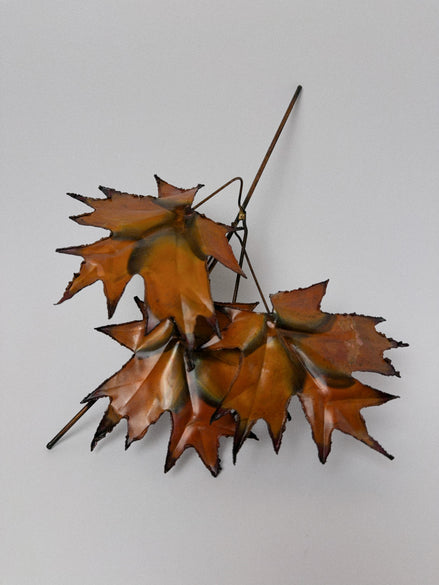 Flame-Painted Copper Maple Leaf Sculpture Spray, Torch-Cut Metal Art