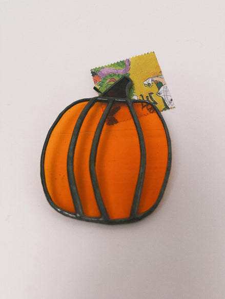 Stained Glass Pumpkin Suncatcher, Orange with Plum Stem