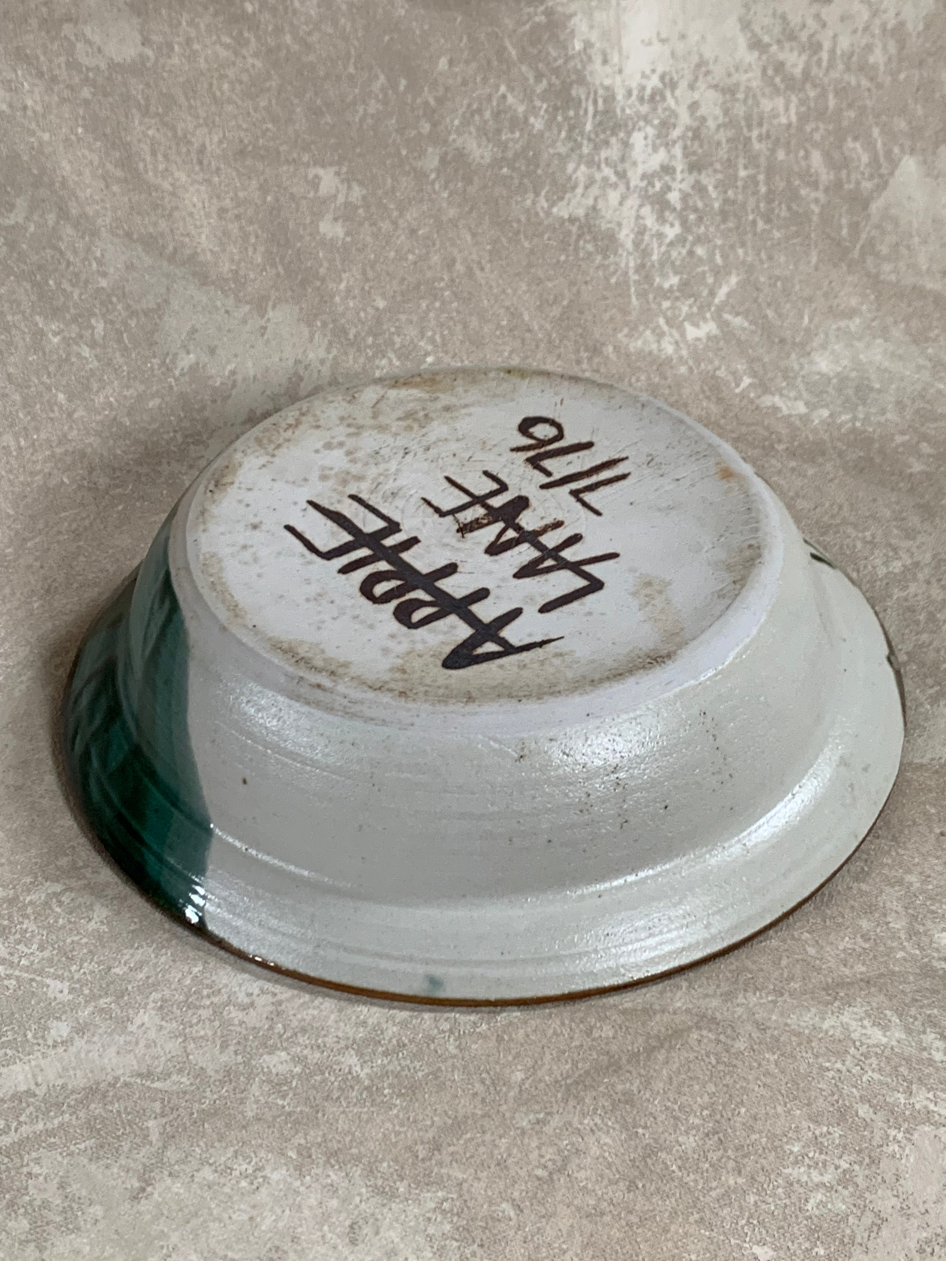 Apple Lane Pottery Bill Nagengast Serving Bowl | Wax Resist Botanical | Forest Green & Walnut | Original Bloomfield Hills Studio | July 1976 | Michigan Studio Porcelain