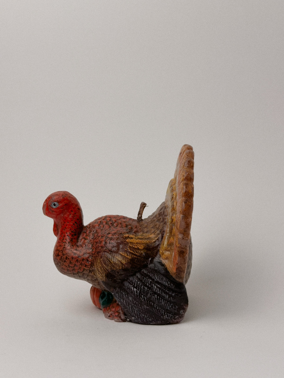 Vintage Thanksgiving Turkey Candle with Pumpkin, Hand-Painted Wax