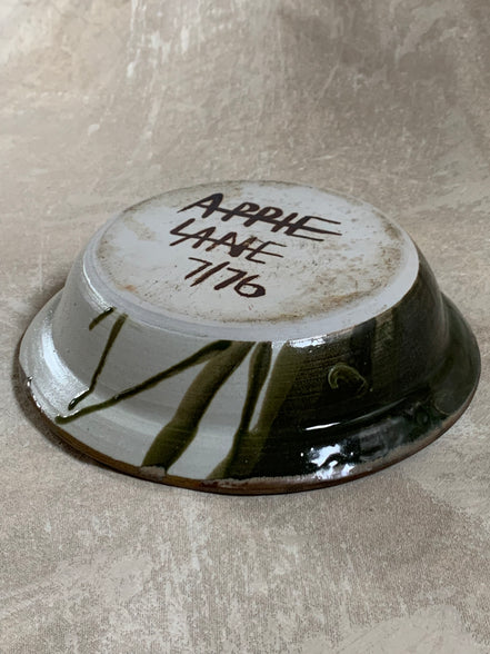 Apple Lane Pottery Bill Nagengast Serving Bowl | Wax Resist Botanical | Forest Green & Walnut | Original Bloomfield Hills Studio | July 1976 | Michigan Studio Porcelain