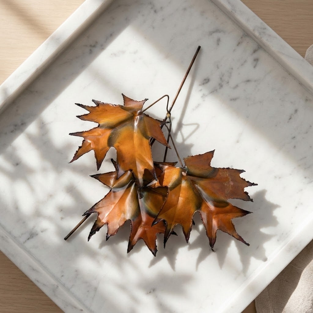 Flame-Painted Copper Maple Leaf Sculpture Spray, Torch-Cut Metal Art