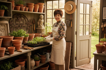 Jolene working with plants in the garden shed